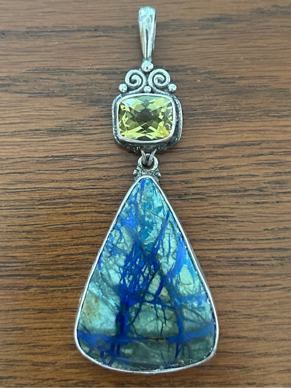 Sajen Azurite-Malachite and Citrine Pendant - Picture 3 of 6